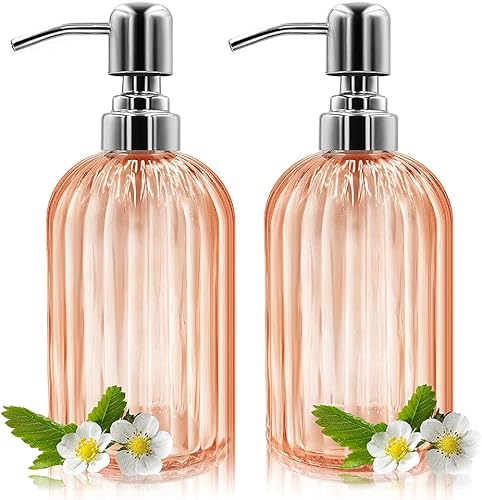 Miniatura 7 de Dispensador de jabón  Paquete de 2 dispensadores de jabón de vidrio de 14 onzas con bomba de acero inoxidable a prueba de óxido, dispensador de