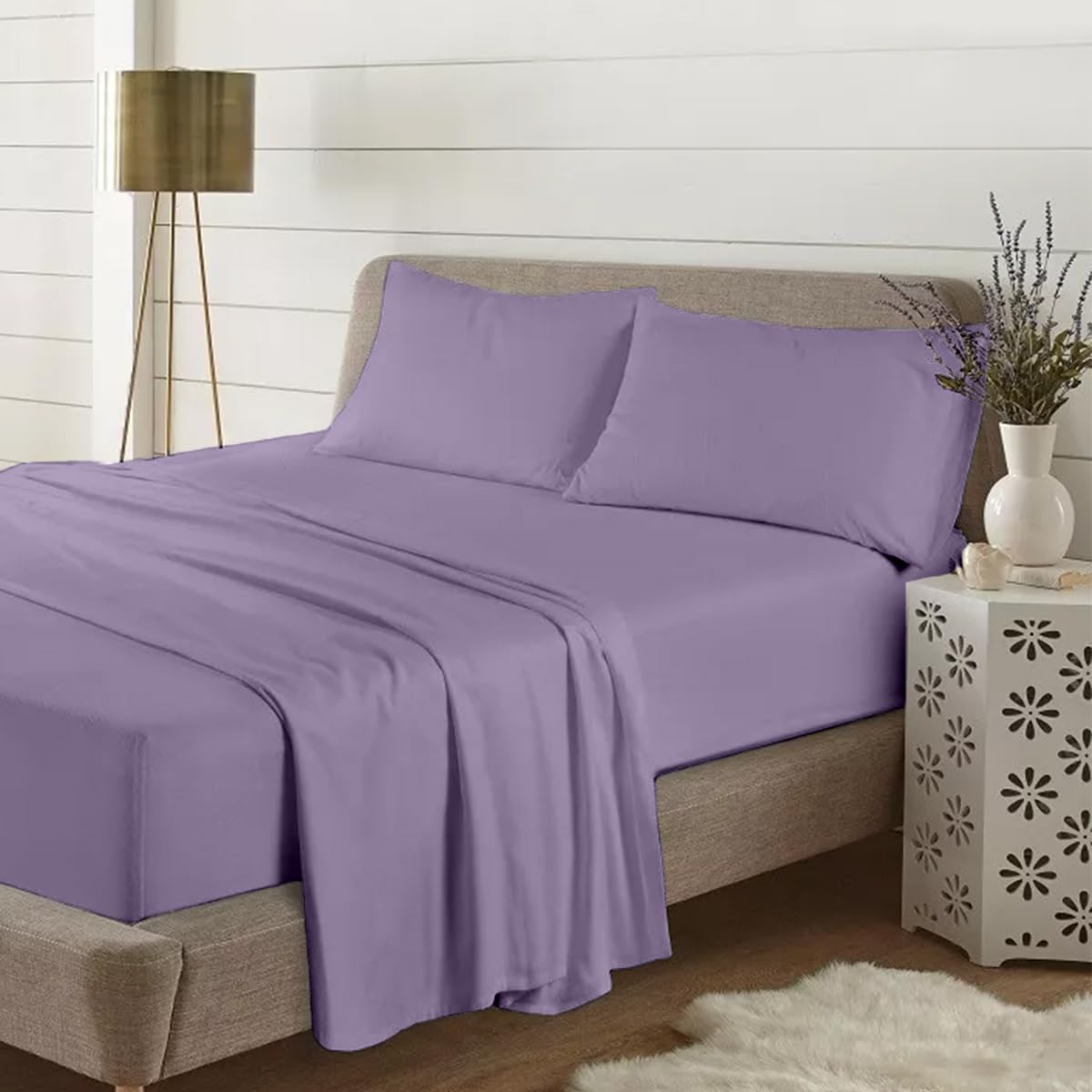 Rohi Flannelette Pillowcase Pair with Envelope Closure – Luxuriously Soft & Breathable 100% Brushed Cotton Pillowcases – Stain, Shrink, & Wrinkle Resistant (Lilac, Pack of 2)