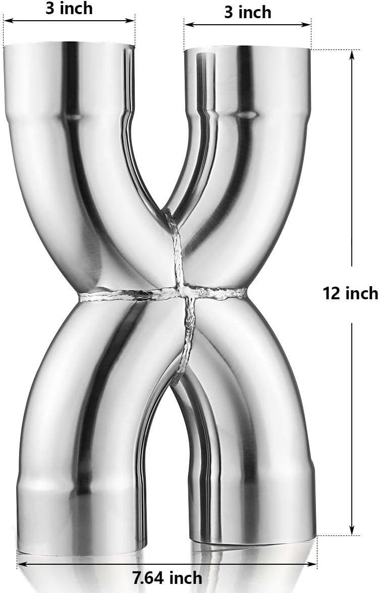 A-KARCK Exhaust Tip X Pipe 3" Inlet, Dual 3" Inlet Dual 3" Outlet Muffler Tip, Crossover X Pipe Stainless Steel Weld On