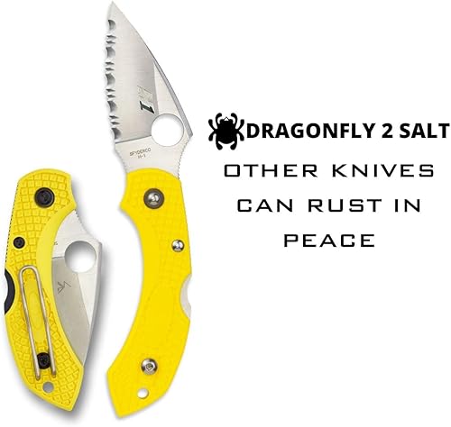Miniatura 2 de Spyderco Dragonfly 2 - Cuchillo de sal ligero con hoja de acero H-1 de 2.25 pulgadas y mango FRN amarillo de alta resistencia - SpyderEdge - C28SYL2