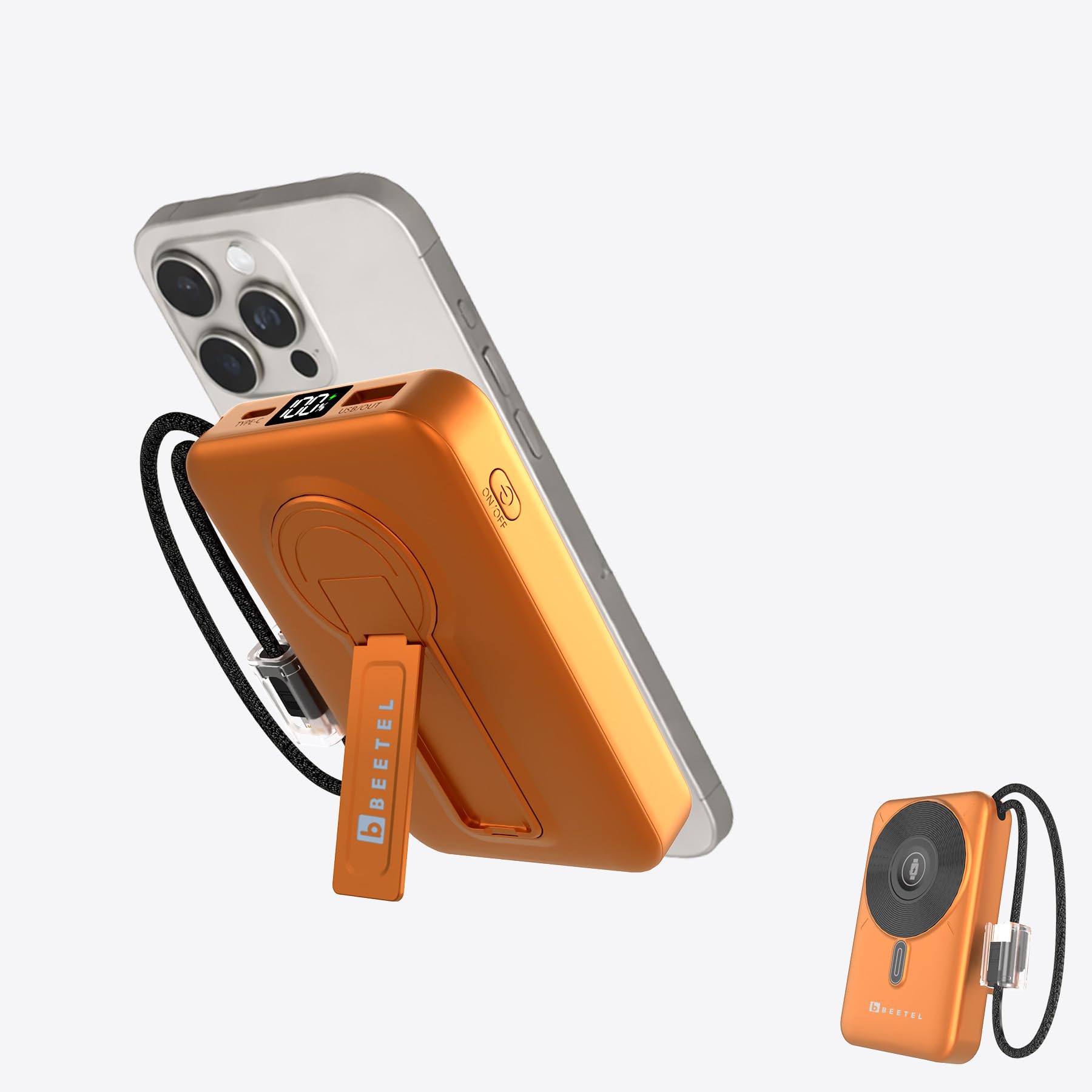 Beetel MagVibe Series WS10 4 in 1 MagSafe 10000mAh Magnetic Wireless Power Bank for Apple iPhone, iWatch & AirPods, Qi Charging for Smasung, OnePlus and Other Android Devices|3M Ring in Box|Orange-image-47