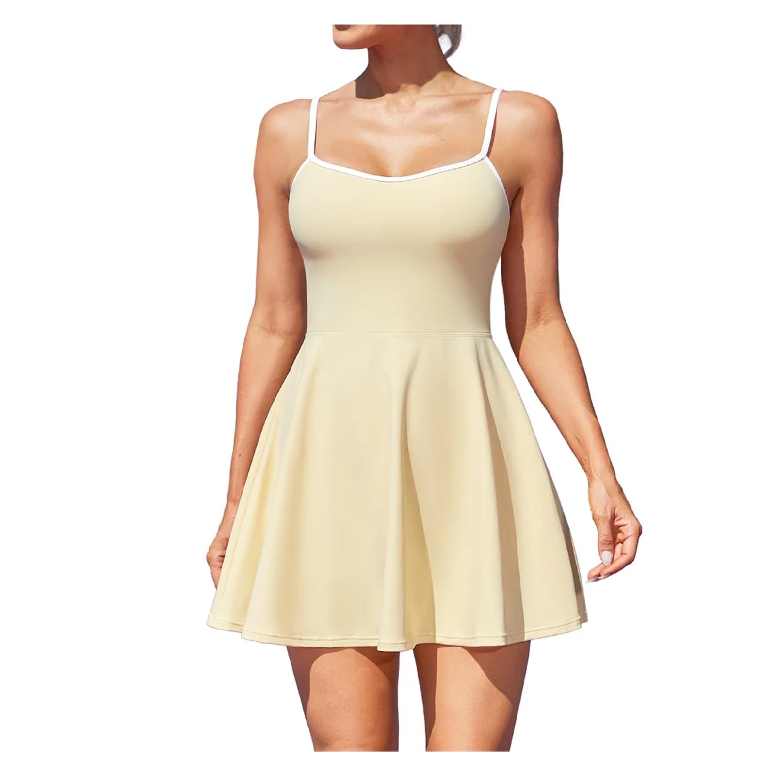 Vestido de Tenis for Mujer con Almohadillas extraíbles, Tirantes Finos Ajustables, Escote corazón, 2 Bolsillos Laterales Dobles, Ropa Golf para Tennis, Golf