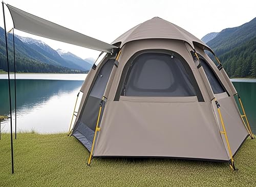 Vista 5 de Tienda de campaña Toogh con configuración instantánea, tienda impermeable para 2/3 personas, fácil y rápida de montar en 60 segundos con toldo