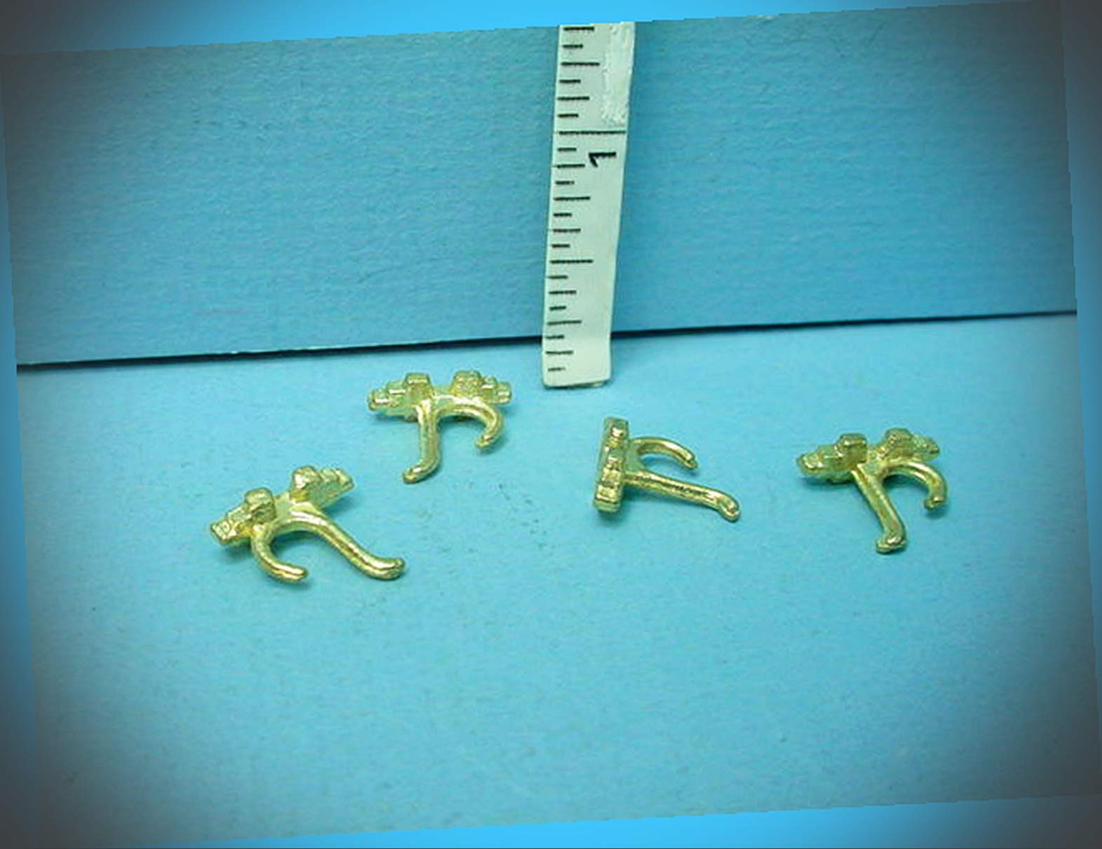 New Fairy Garden Miniature Coat Hooks (4) #CBR8230 Goldtone Dijon ltd 1/12th Dollhouse Magic Scene Supplies Accessories