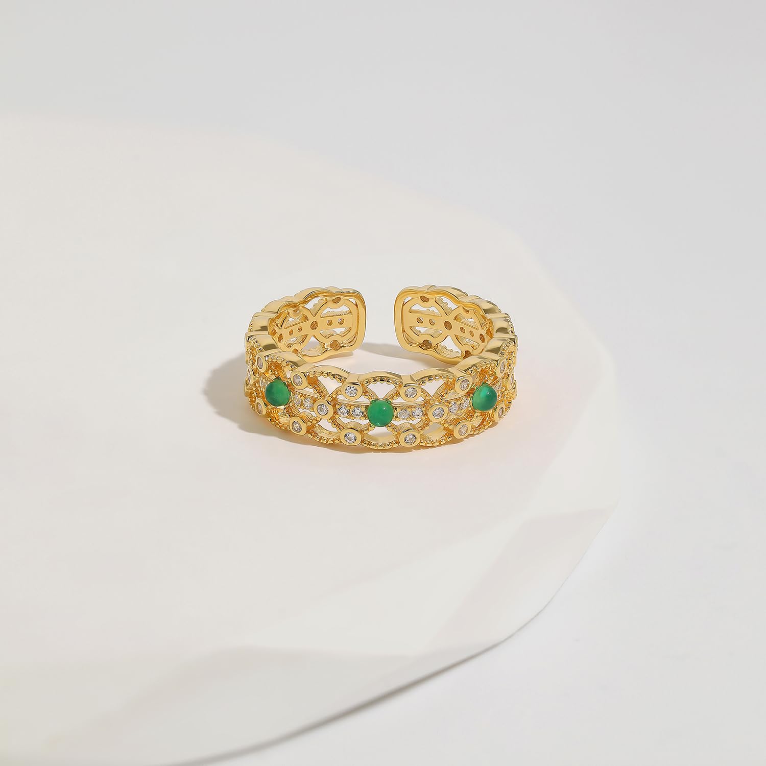 Meissa Anelli in Argento Sterling per Donne, Design Vintage con Tocco Lace e Feitsui Verde, Anelli Spessi Regolabili, Gioiello di Lusso con Scatola Regalo, Argenteo