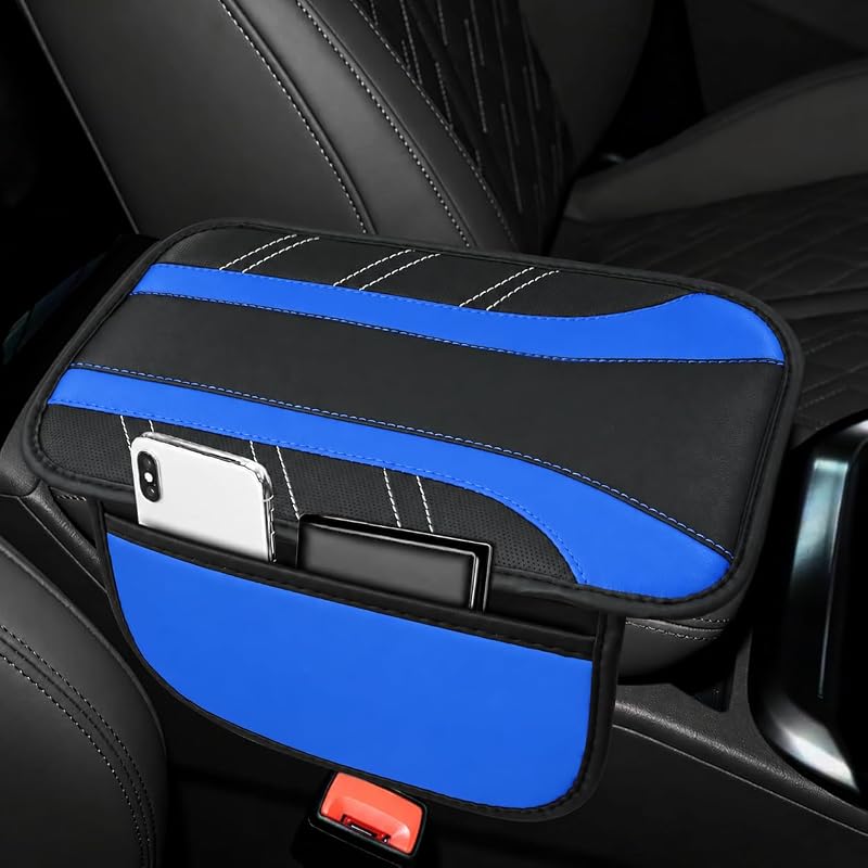 Capa para Console Central do Carro ongfuwu em Couro de Microfibra Azul com Bolsos – 32,00 x 21,08 cm – 1 unidade