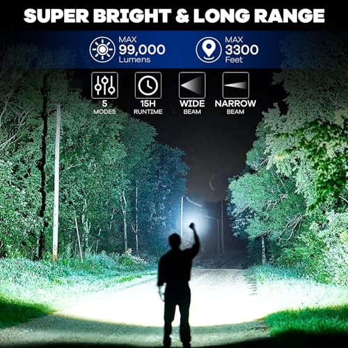 image for crazybrace Rechargeable Flashlights High Lumens, 2Pack 99000 Lumen Sup