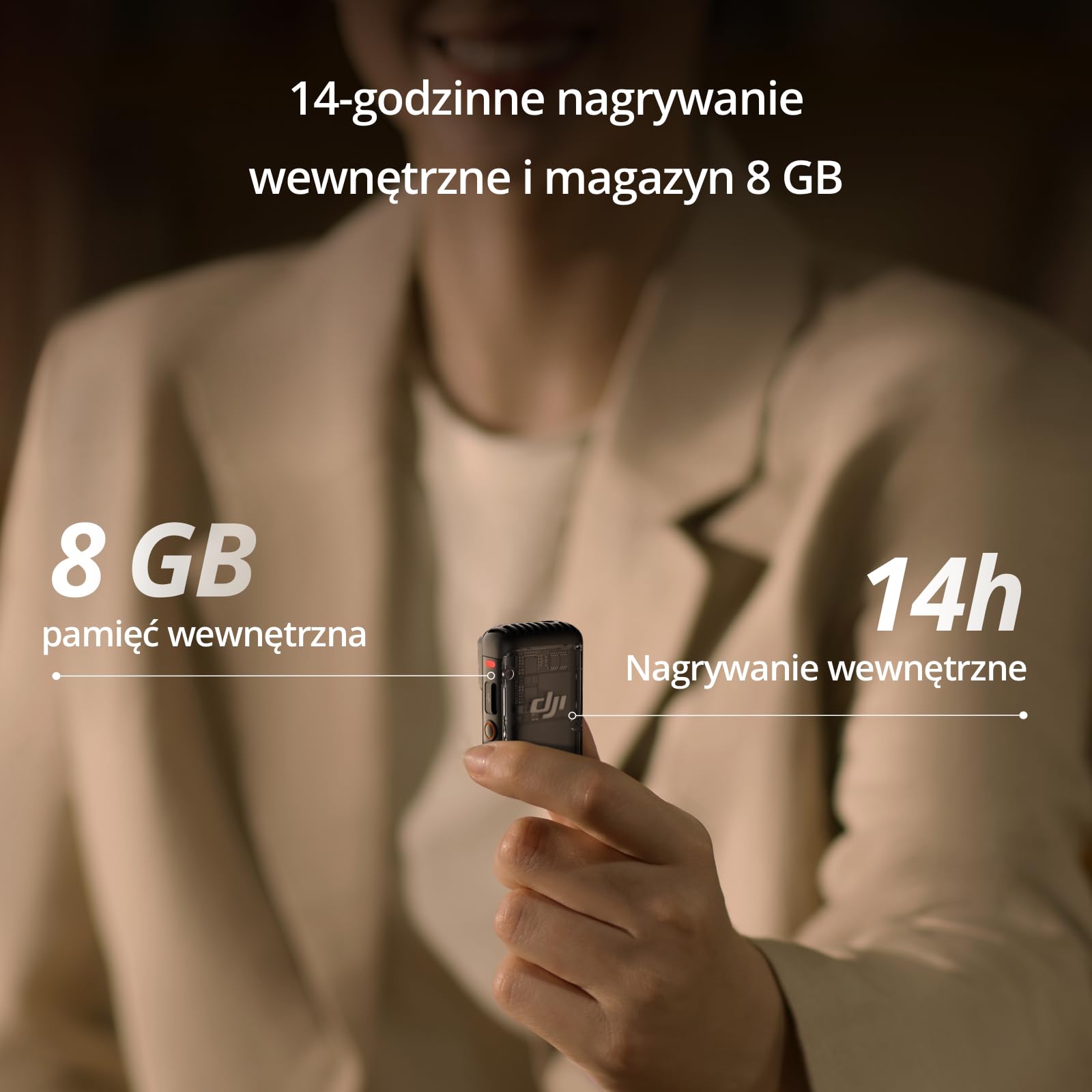 DJI Nadajnik Mic 2 (Pearl White), bezprzewodowy mikrofon z inteligentną redukcją szumów, 14-godzinne nagrywanie wewnętrzne, bateria 6-godzinna, mocowanie magnetyczne, mikrofon Bluetooth, YouTube,