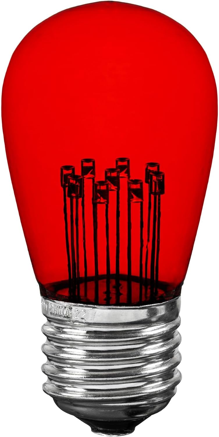Novelty Lights 25 Pack LED S14 Outdoor Patio Edison Replacement Bulbs, Red, E26 Medium Base, 1 Watt