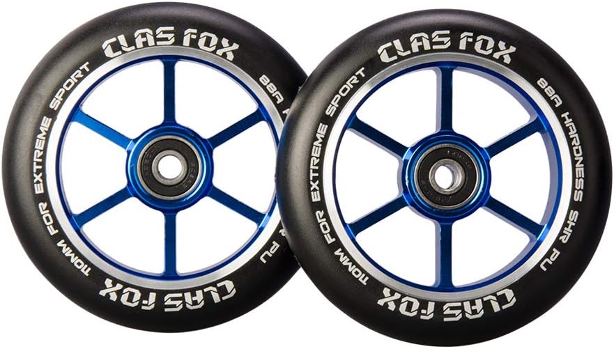 CLAS FOX 110mm One Pair Pro Stunt Scooter Wheels with ABEC-9 Bearings CNC Metal Core (2pcs) (Black PU Blue Core)