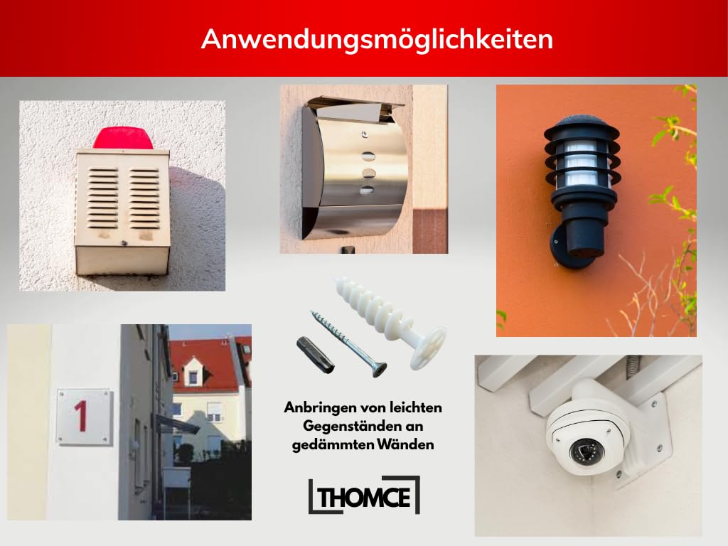 Dämmstoffdübel Thermo Wärmebrückenfrei – ohne Vorbohren – inkl. 10 Schrauben & TX40 Bit – Isolierdübel für Fassaden, EPS/XPS – sichere, schnelle Montage für leichte Anbauteile(50mm, 10, Set)