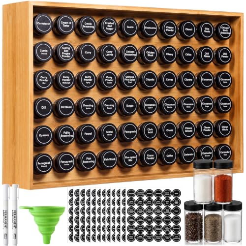 Image of Mifoci 60 Jars Bamboo Spice Rack Organizer, Wall Mounted or Countertop | 6 Tier Seasoning Organizer, Standing Spice Rack with 432 Label, Kitchen Organizer for Counter Cabinet, with Marker and Funnel