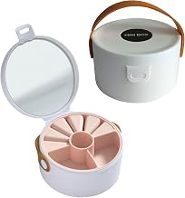 GOLD LEAF Mini Portable Round Jewelry Box with Mirror – Compact Plastic Organizer with Removable Compartments for Rings, Earrings, Necklaces – Ideal Gift for Women & Girls. (White)