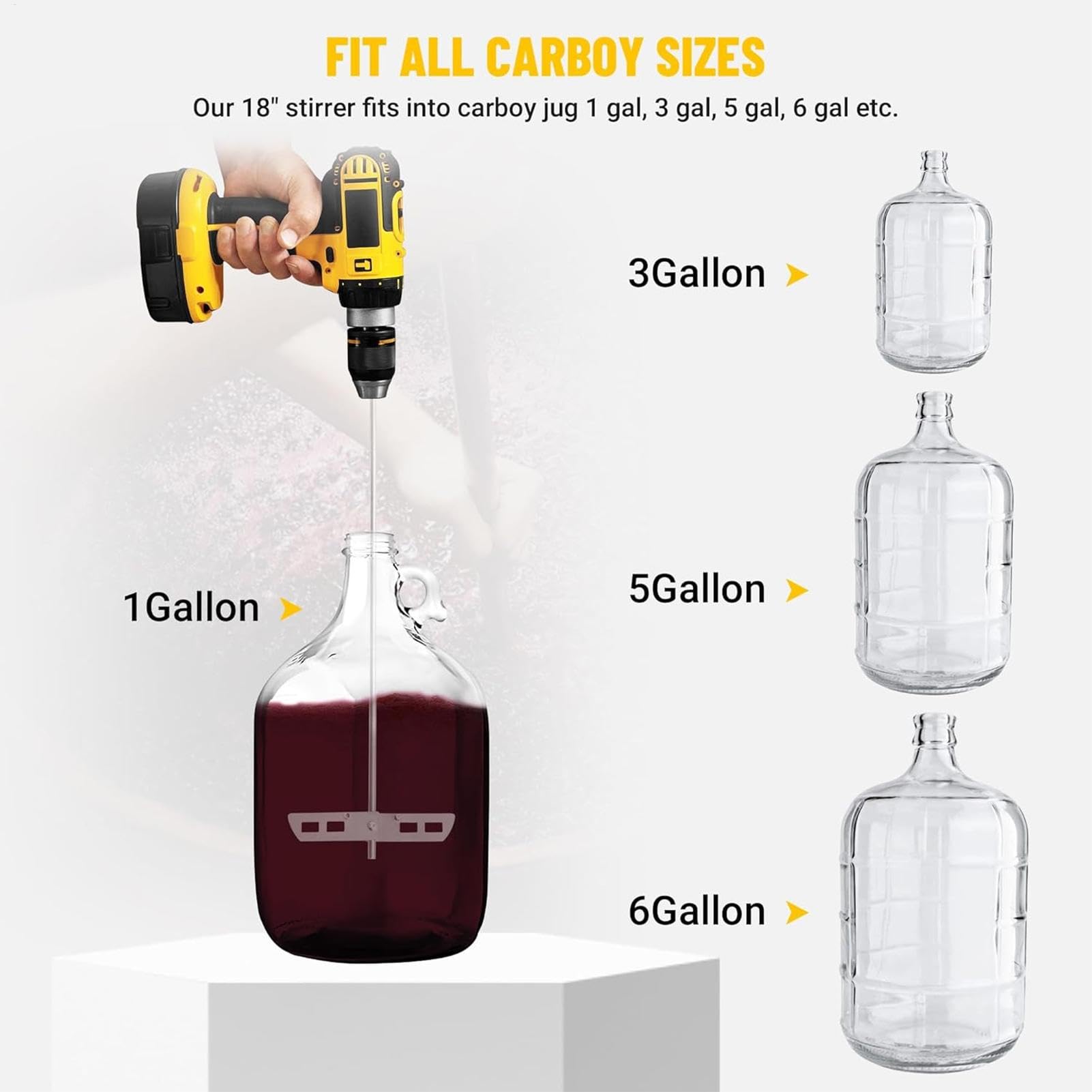Dégazeur de vin, agitateur de dégazage en acier inoxydable pour bière, palette d'agitation, tige de mélangeur de perceuse de 44,5 cm, mélangeur de dégazage en acier inoxydable, bâton mélangeur