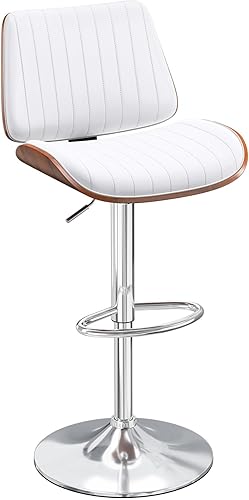 Miniatura 19 de Juego de 2 Taburetes de Bar, Taburetes de Bar para Isla de Cocina con Respaldo de Madera Curvada y Asiento de Cuero, Taburetes Giratorios para Marrón