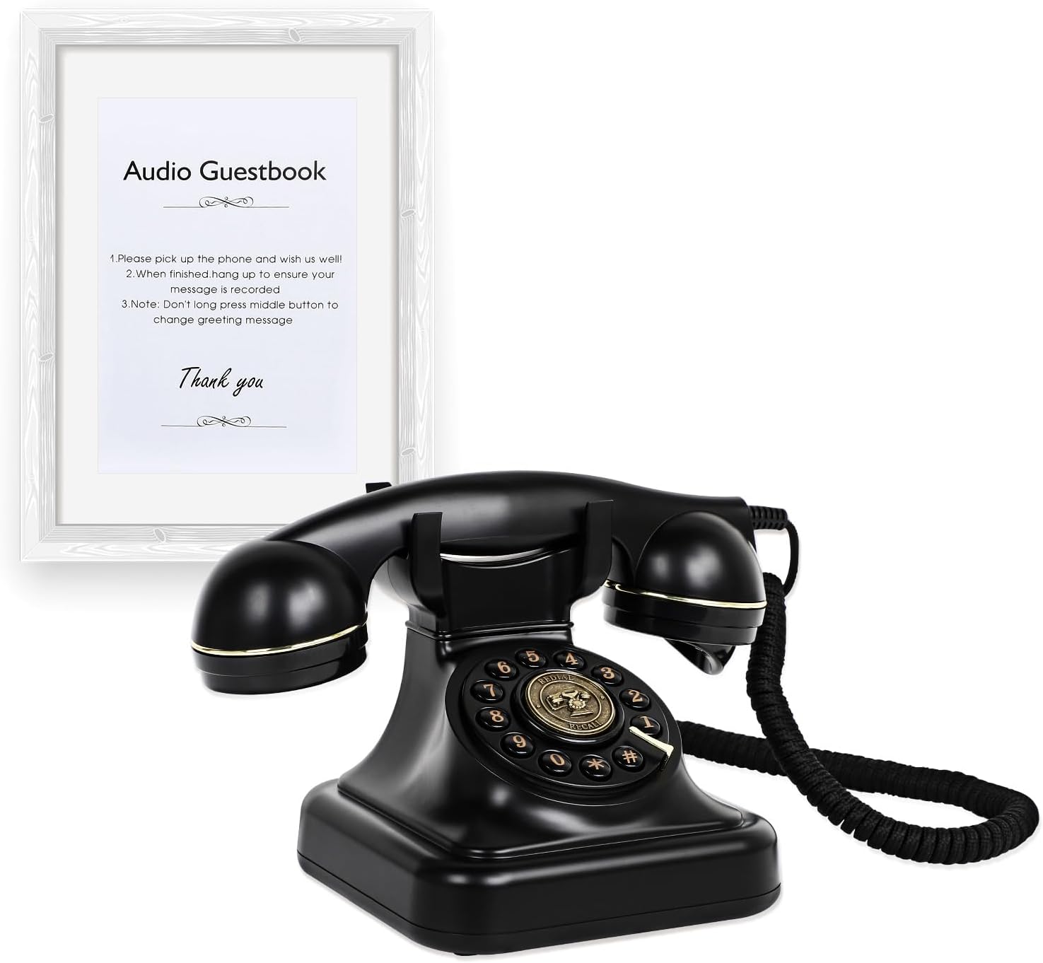 Audio Guest Book Wedding Phone with Gift Box, Vintage Audio GuestBook for Wedding, Bridal Shower, Birthday Party, Baby Shower, Anniversary, Engagement (Pure Black)