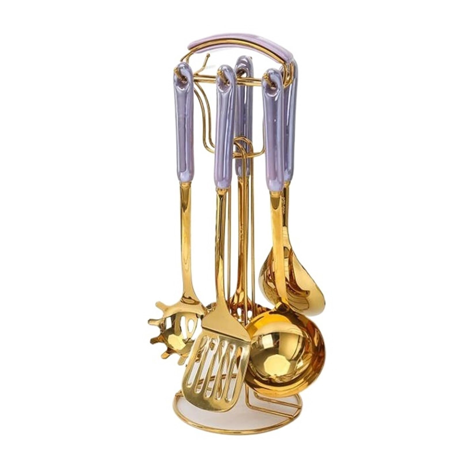 Kochspatel, Löffel, 7-teiliges Set, Kochutensilien aus Edelstahl 304, Abtropflöffel, Gadgets, Küchenkochgeschirr (Gold)