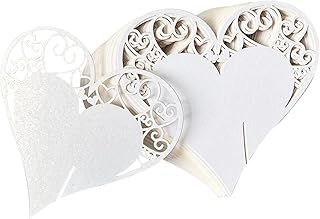 50 Stück Platzkarten Schimmer, Glasanhänger Platzkarten, Tischkarten Love Heart, für Weinglas Cup Deko Hochzeitsfeier Champagnerglas Deko Gastgeschenk Tischdeko (Weiß)