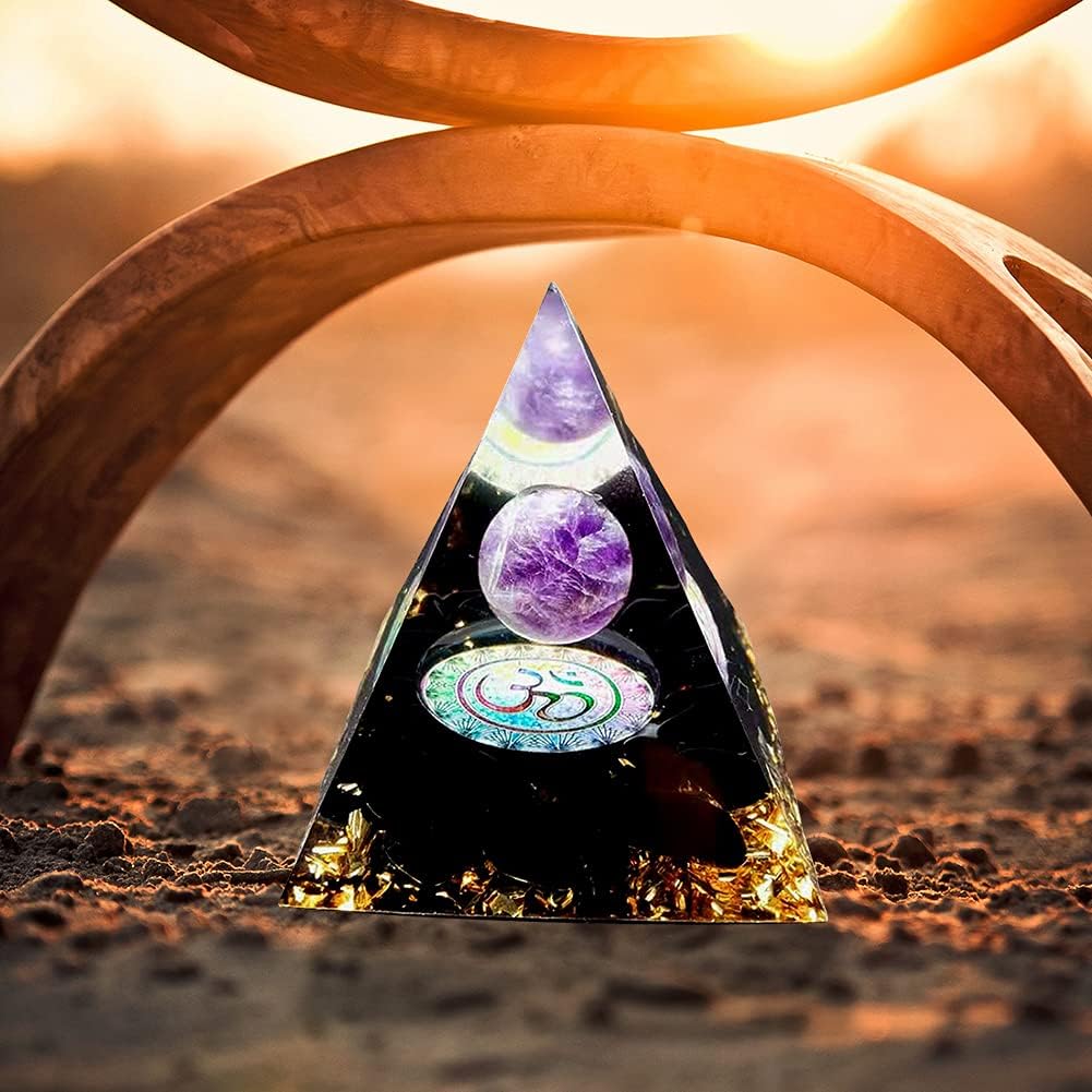 ycyingcheng Orgonite Pyramid, Obsidian & Amethyst Crystal Energy Generator for Courage Throat Chakra Healing - Image 3