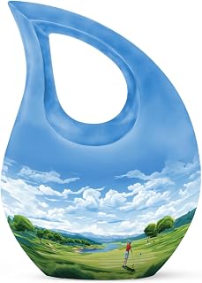 Golf Funeral Tiny Urn for Ashes for Women - Blue Burial Urns for Human Ashes Adult Man - Keepsake Green Decorative Mini Cross Drop Cremation Urn for Loss of Mom - Urns for Human - 3 Inch