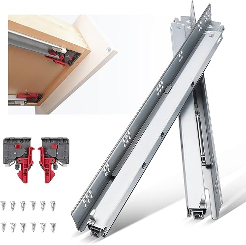 Miniatura 9 de knobelite 10 pares de correderas de cajón de 18 pulgadas, rieles de cajón de extensión completa de cierre suave, corredores de cajones ocultos,
