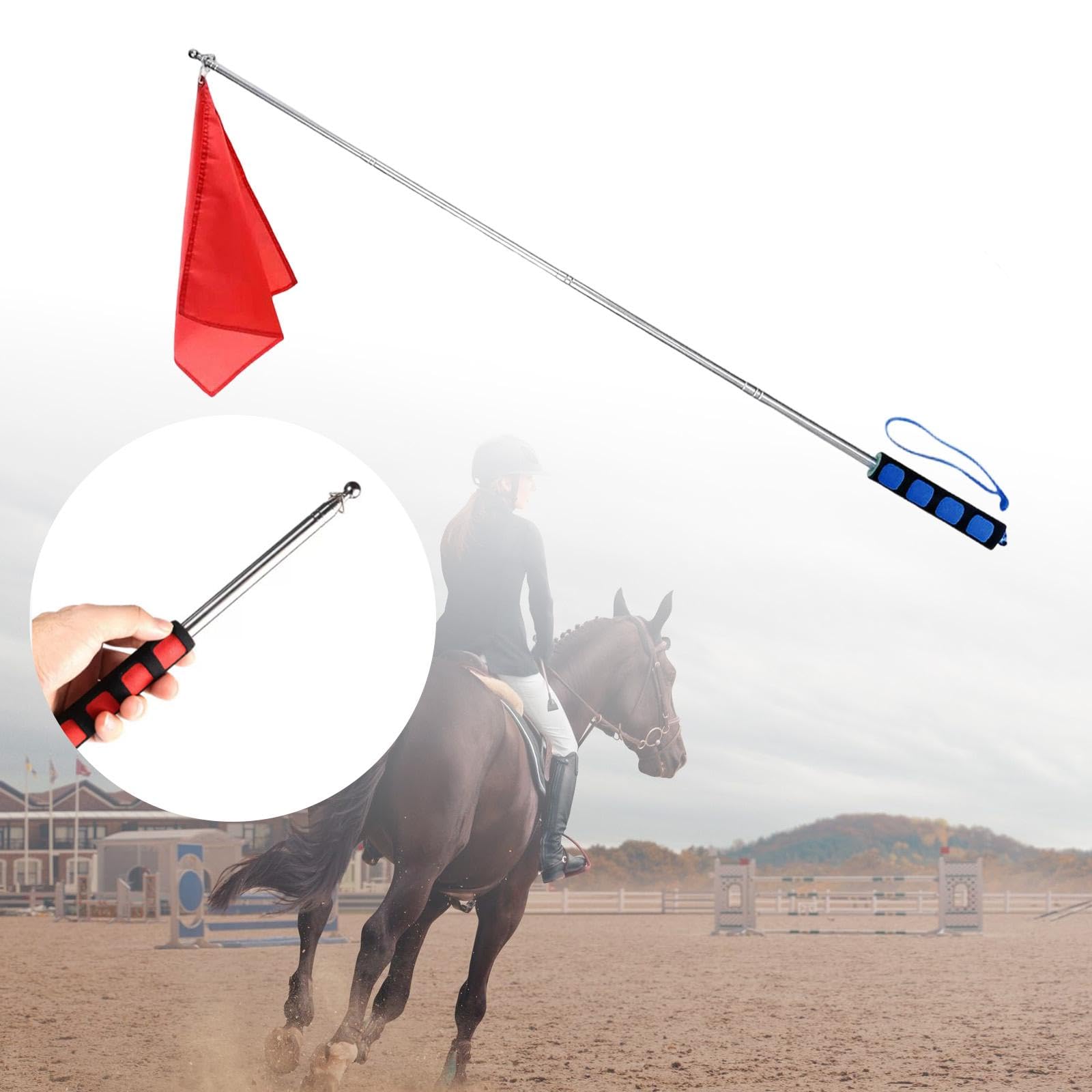 Almencla Drapeau d'Entraînement pour Chevaux, Tige Télescopique, Support Flexible, Matériau Indéchirable, Signalisation Couleur Vive