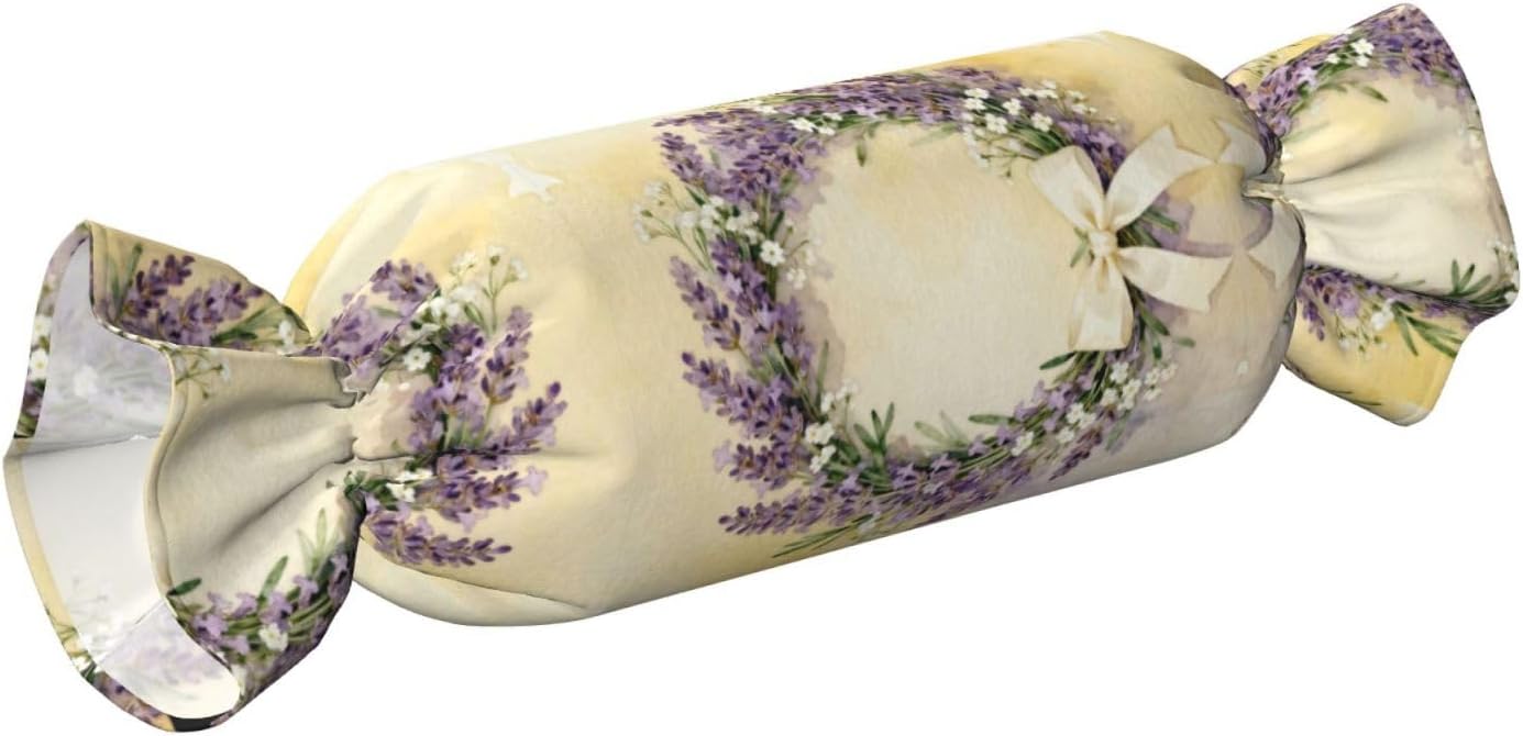 Lavender Flower Wreath Candy Cylindrical Pillow - Sleeping Pillow Soft Support for Back, Stomach or Side Sleepers