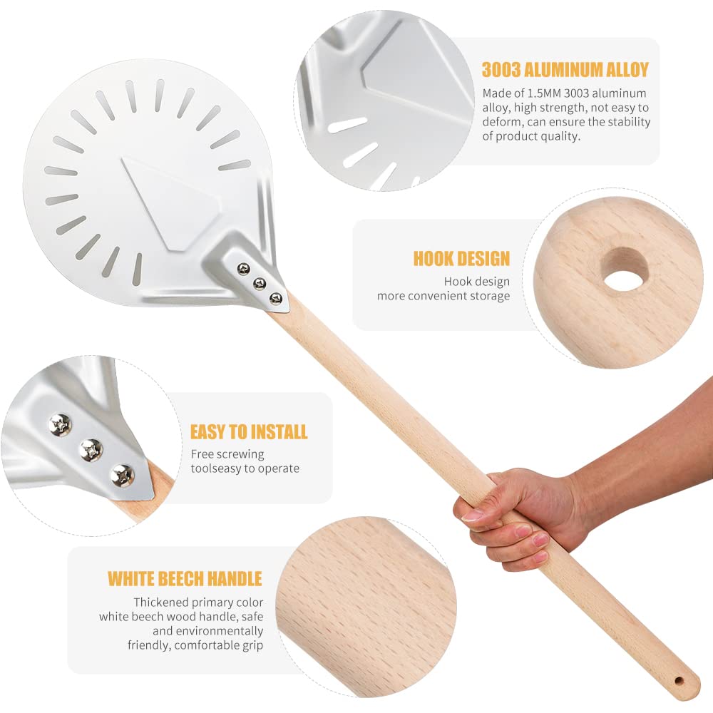 Pala Per Pizza Pala For Pizza In Alluminio Di Alta Qualità Strumenti For Sollevare Bucce Manico In Legno Antiscivolo Torta Pane Paletta Formaggio Tornitrice Accessorio(10in with 40cm hand)