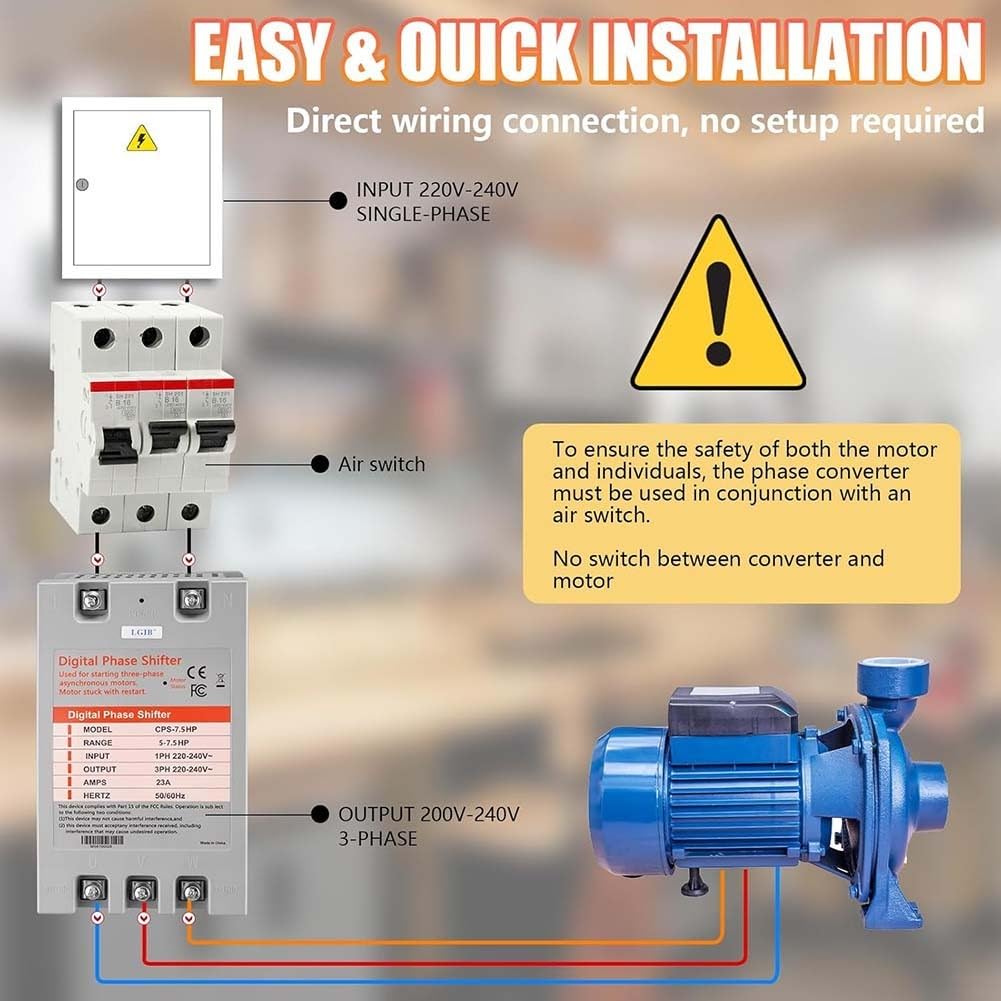 7,5HP Convertitore di fase digitale CPS-7.5HP Monofase a Trifase Trasduttore 220-240V 23A Per Motori Compressori Pompe Seghe Ventilatori Applicazione Commerciale