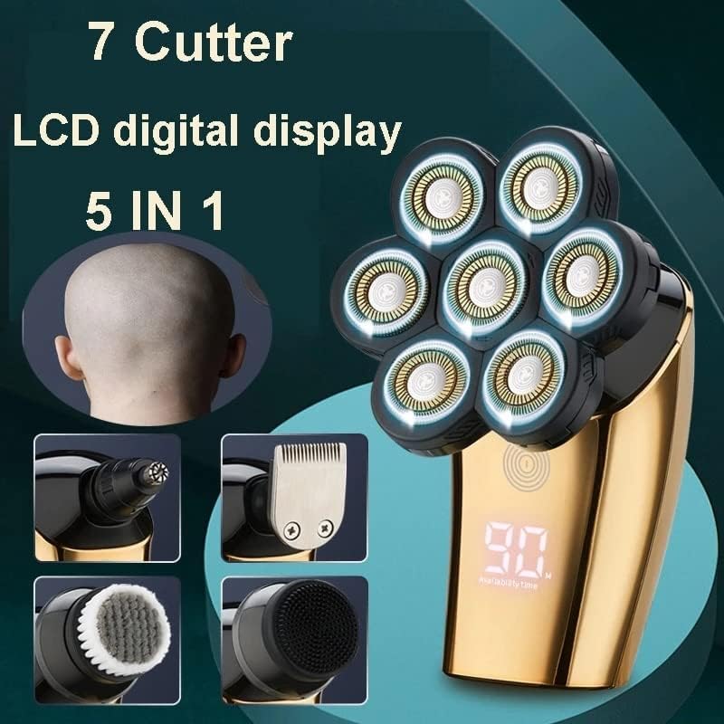 Head Shavers for Bald Men, 5 in 1 Electric Shaver For Men 7 Blade Beard Trimmer Clipper Men's Shaving Machine Barber With LED Display IPX6 Waterproof Razor (Color : 5 in 1)