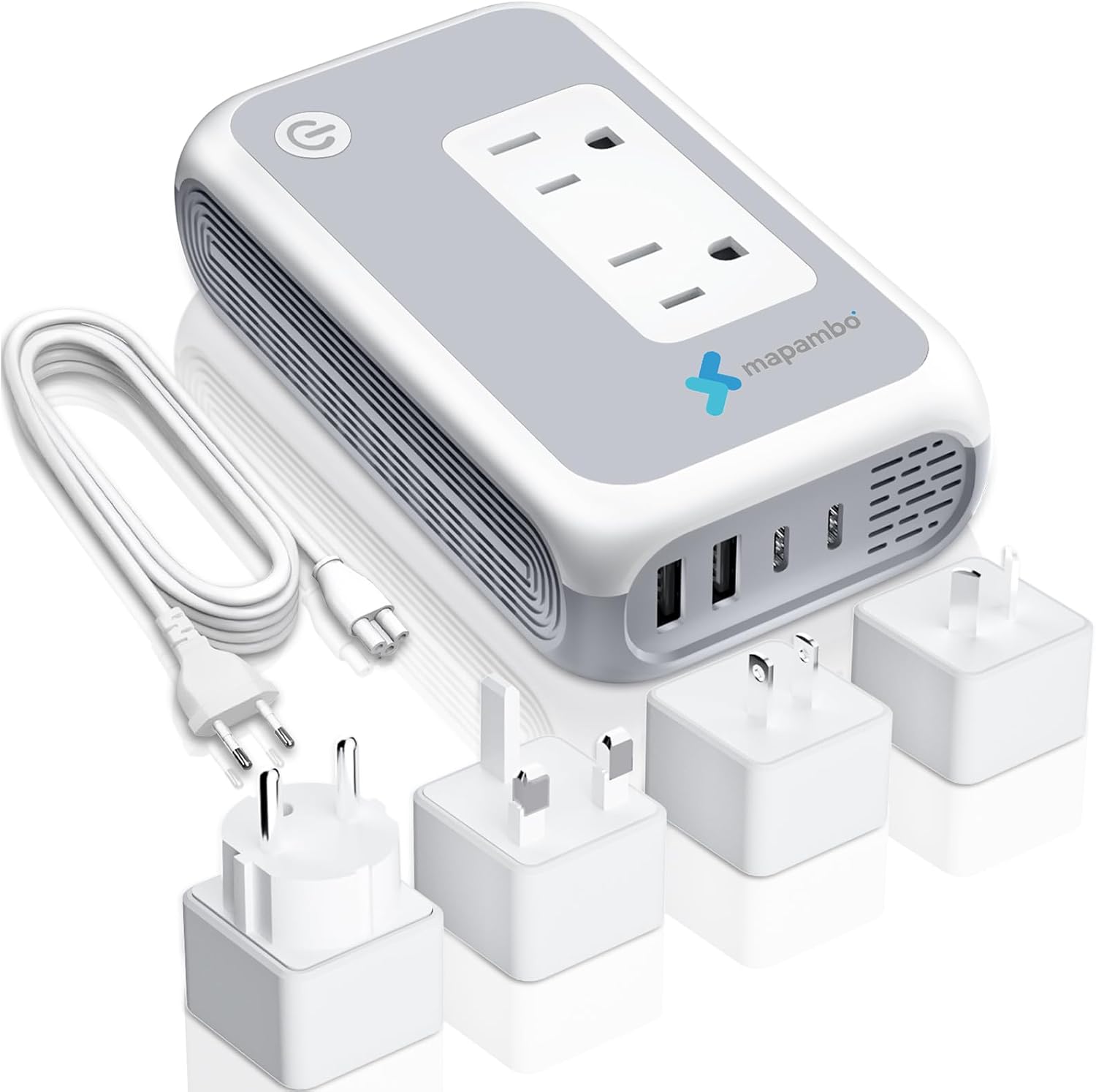 220V to 110V Voltage Converter, Mapambo Universal Travel Adapter-2 AC Sockets with 4 USB-Step Down Converter for Curling Iron, Straightener for EU/UK/AU/Dubai etc. Plug Power Adaptor(Type A/C/G/I)