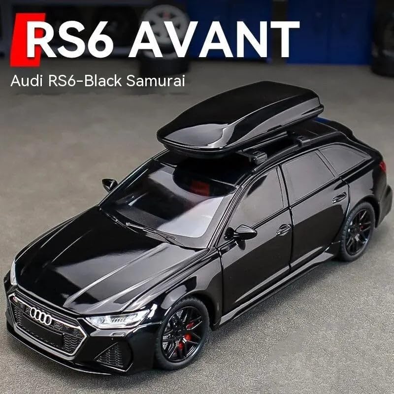 Image of Model Car Exclusive Alloy Metal Pull Back Die-cast Car Metal Pullback Toy car with Openable Doors & Light Music Best Gifts Toys Kids (1:32 Scale Audi RS6 - Black)