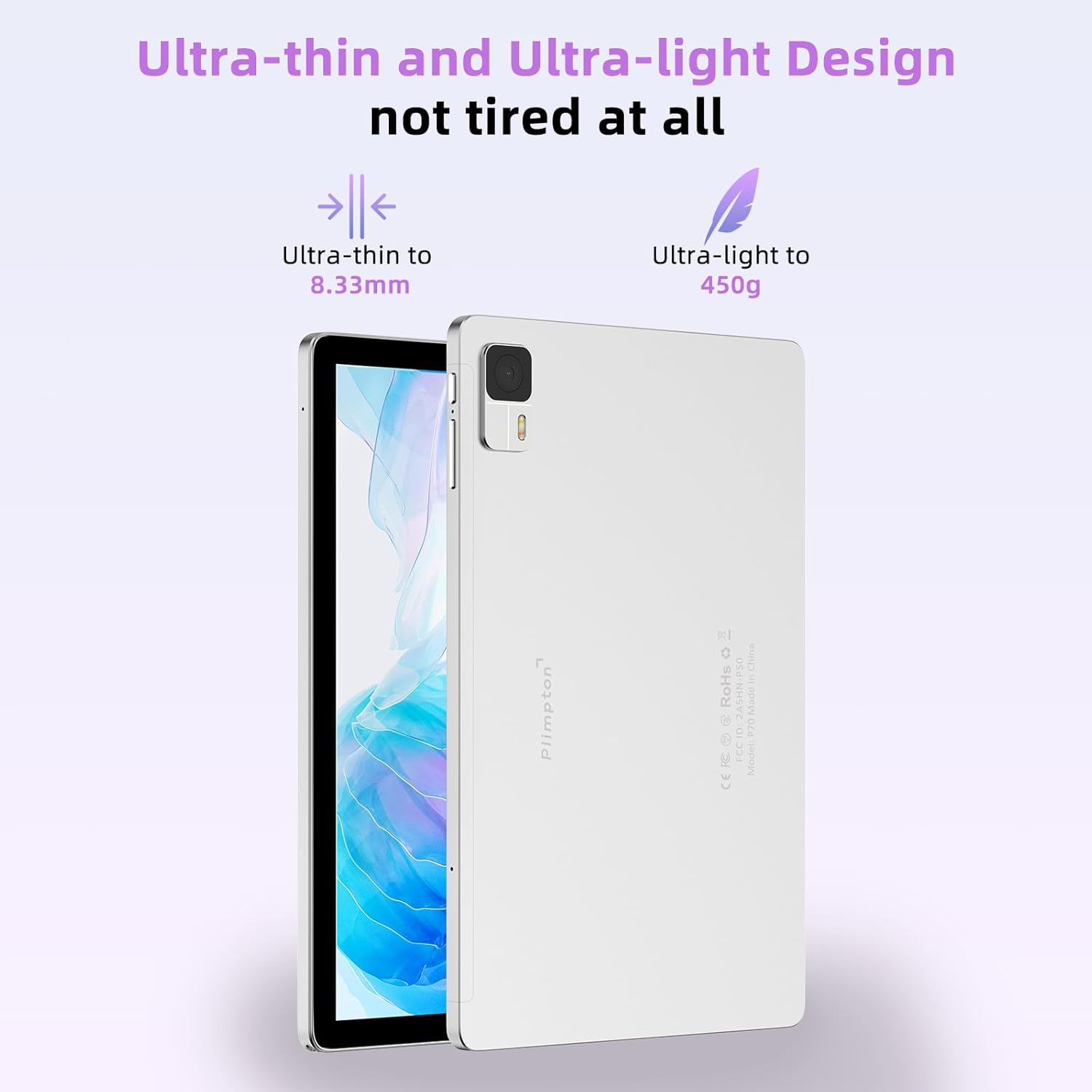 2025 Newest Android 14 Tablet, 10 inch Tablet Incell Screen with 8-Core, 12(4+8) GB RAM 128GB Storage, HD Display, 6000mAh, WiFi, Metal Body, Plimpton P70 (Silver) - Image 4