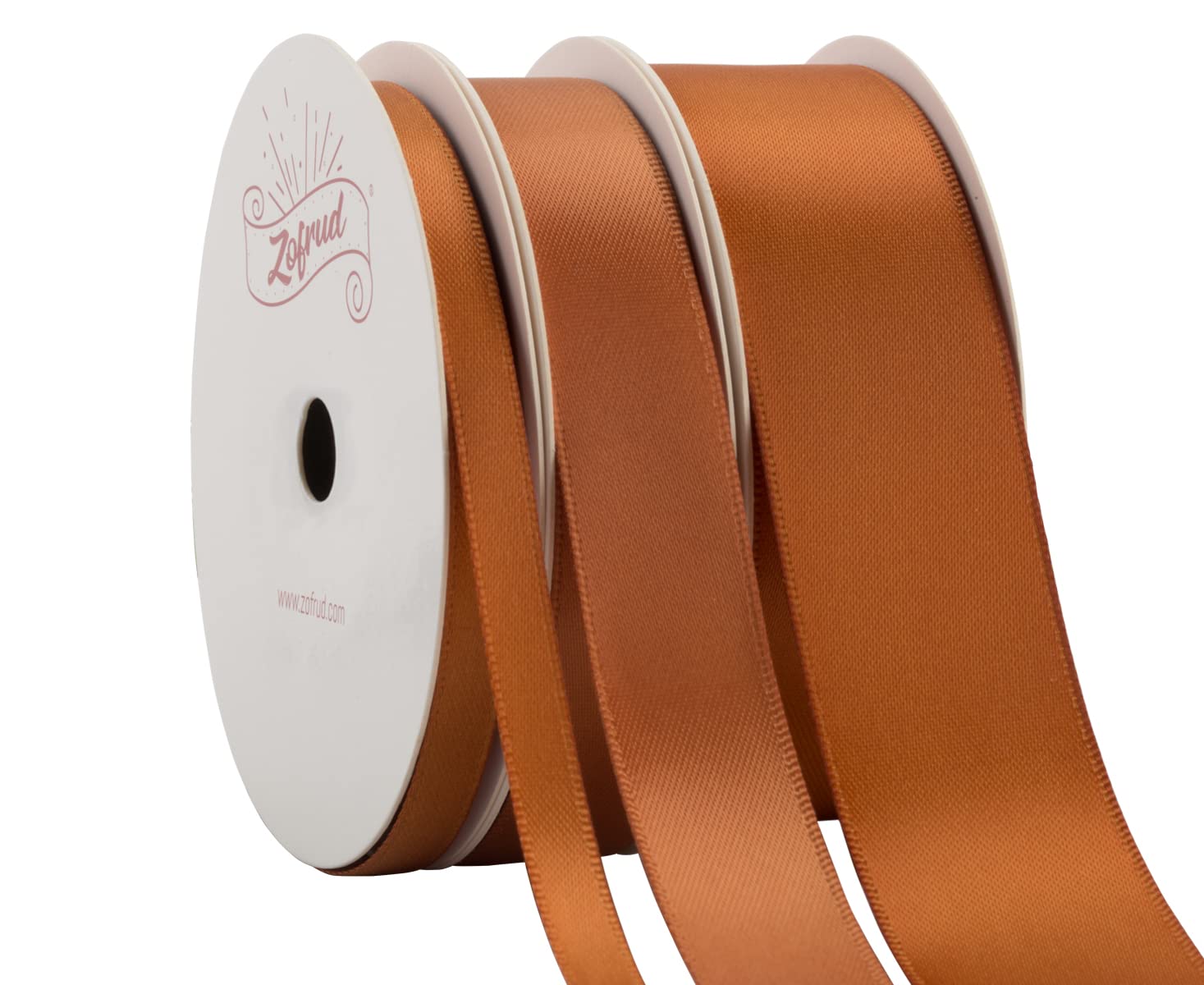 Zofrud 3 Rolls of Coper Double Faced Satin Ribbon, 27 Meters Total (6mm, 16mm, and 25mm x 9M), Ideal for Crafts Gift Wrapping