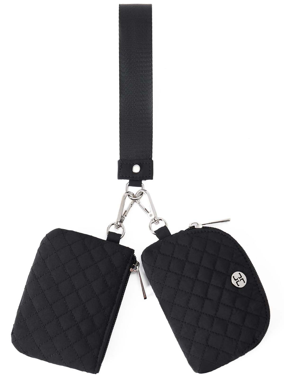 Telena Mini Zip Around Wristlet Wallets for Women Coin Purse Keychain Dual Pouch Wallet Black