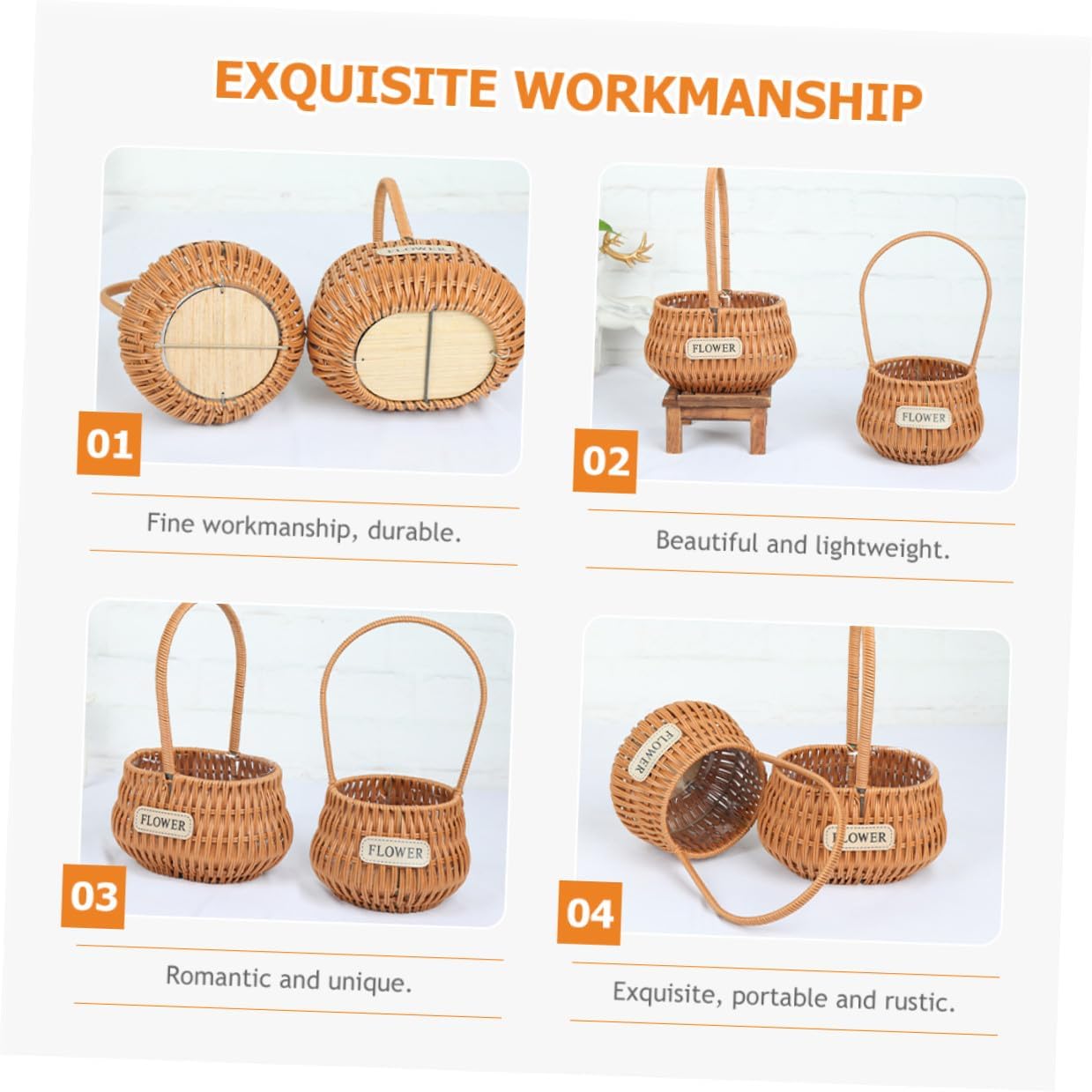 Healifty Rustic Wedding Flower Girl Basket with Handle Oval Woven Rattan Basket for Floral Arrangements and Packaging for Ceremony and Party Supplies