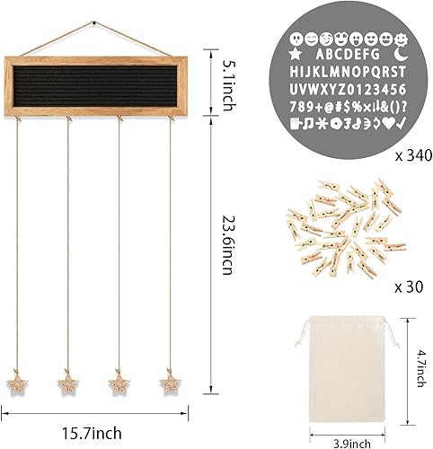 Miniatura 2 de Marcos de fotos familiares para colgar fotos, tablero único de fieltro con 340 letras y 30 clips para colgar en la pared, decoración bohemia de