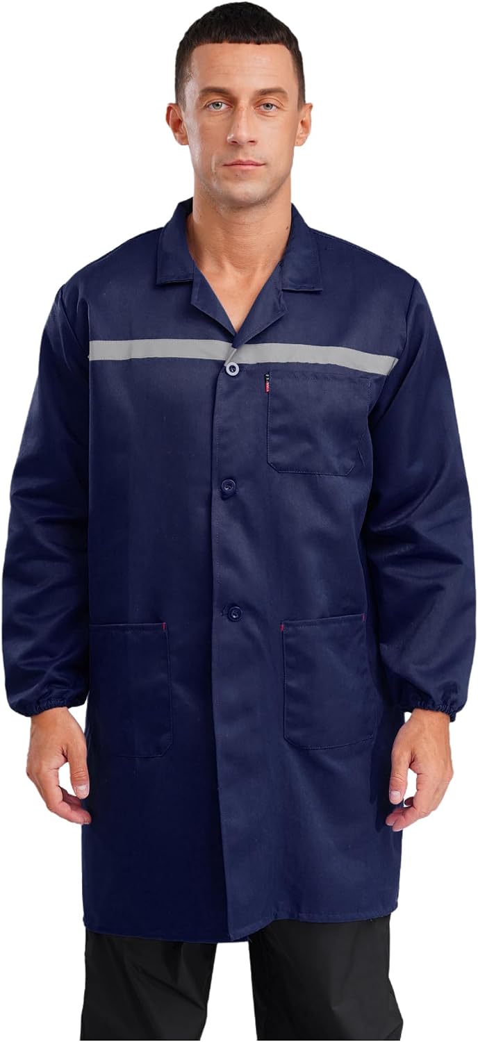 Alvivi Unisex Adult Cotton Work Jacket Factory Workshop Lab Coat Long Sleeve Button Down Work Shirts