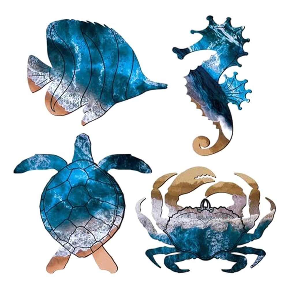 DcnrInsr Wall Sculptures Metal Outdoor Wall Art Decor, Beach Pool Sea Decor Theme with Metal Sea Turtle Fish Crab Decor Easy Install