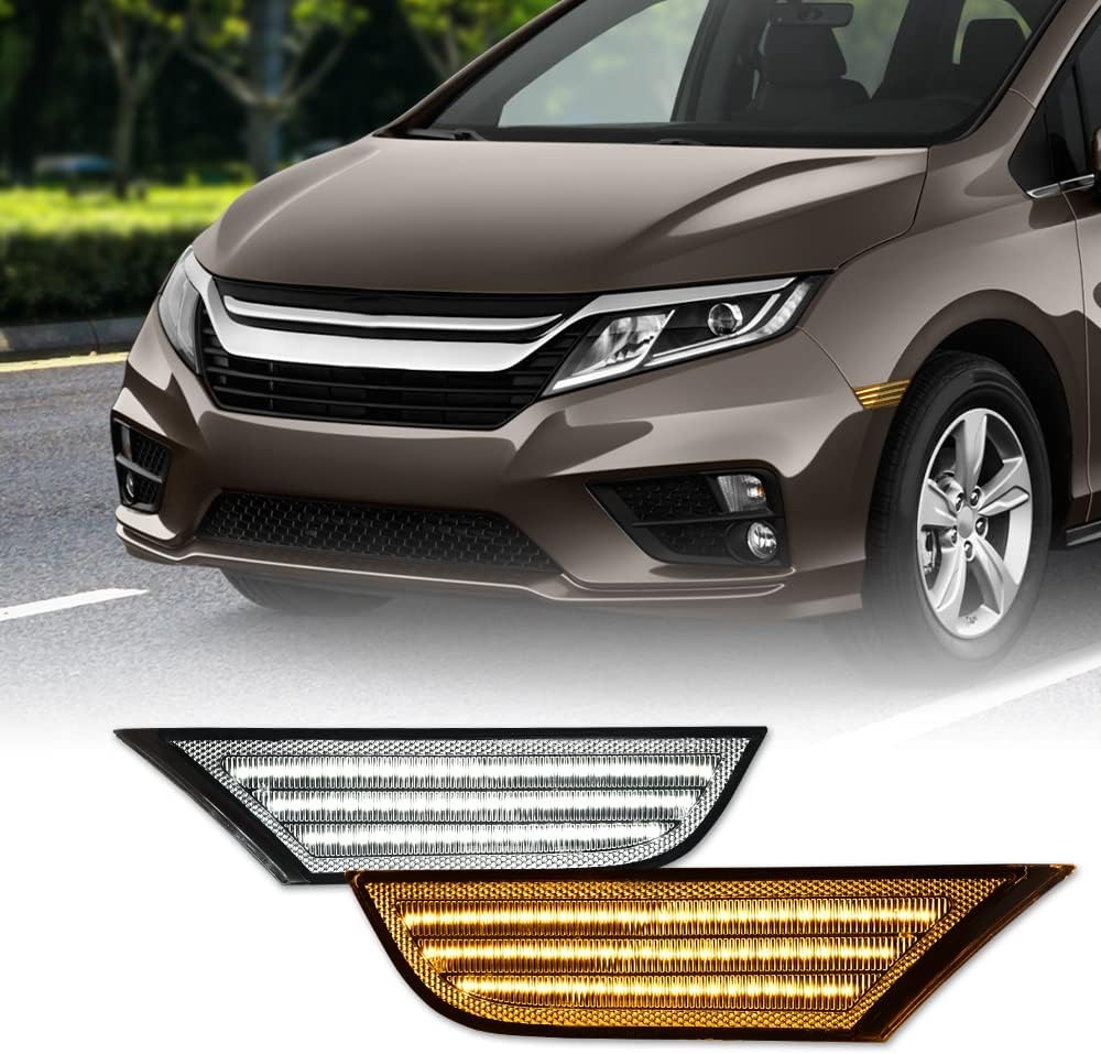 ALLGOOD LED Sequential Signal Side Marker Lights, Side Marker Switchback Light Assembly, Compatible with Honda Odyssey 2018-2022, Clear Lens Chrome Housing