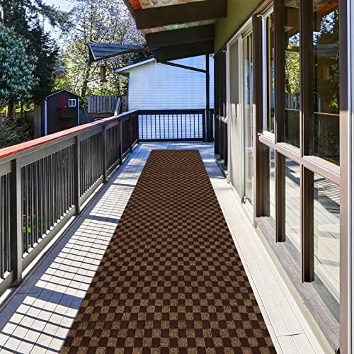 ZGR Runner Rug 2 ft x 6 ft Carpet Runners, Indoor/Outdoor Hallway Kitchen Entryway Bedroom Area Rugs with Natural Non-Slip Rubber Backing, Garage mat, Checkered Brown, Custom