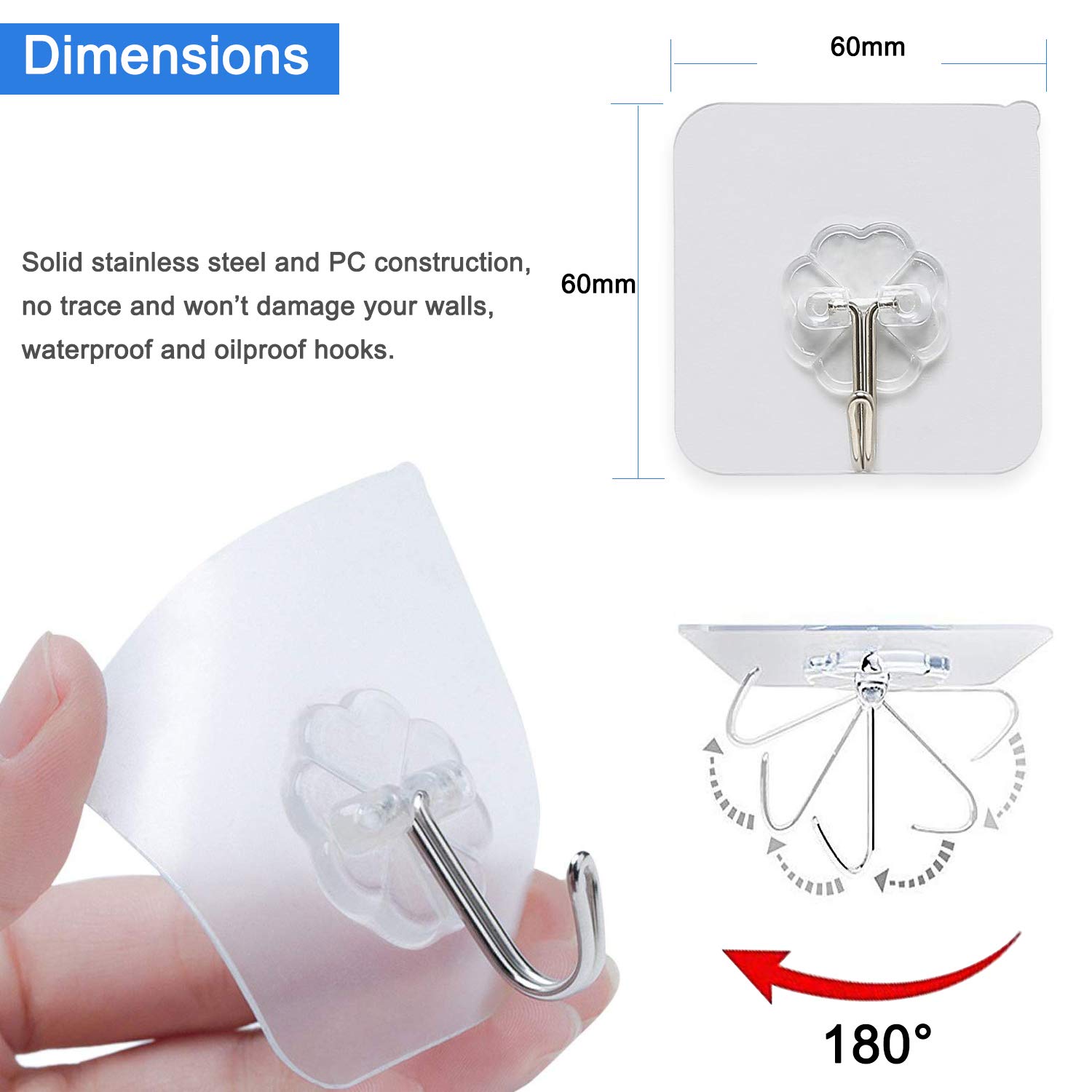 30 Stück Transparente Klebehaken – Wiederverwendbar, Bis 10 Kg, Für Fliesen, Glas, Holz