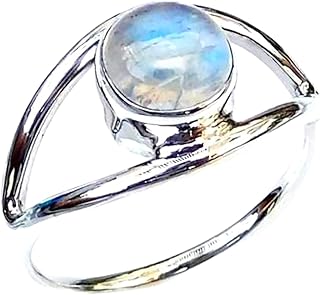 Moonstone Ring, Moonstone Sterling Silver Ring, Moonstone Jewelry, Moonstone Birthstone, Moonstone Round Ring, Healing Crystal Ring, Promise Ring, Christmas Gift, Blue Flash Moonstone Ring