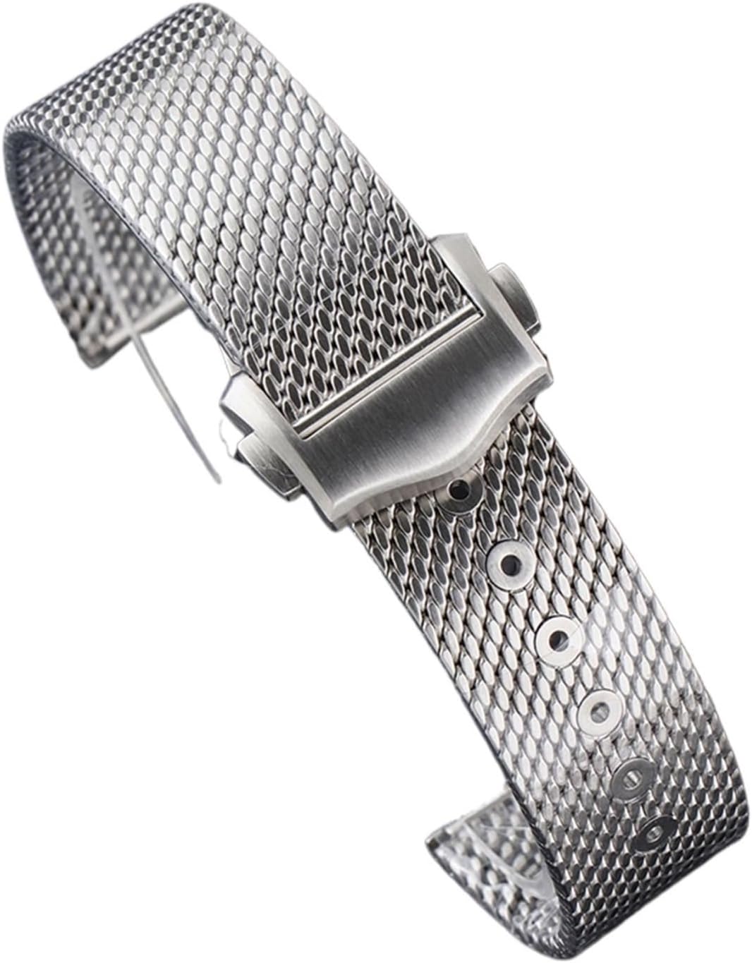 HFERHT 20mm Silver Stainless Steel Strap Compatible with Omega007 Luxury Mesh Band Bracelet Replacement Watch Accessories Parts