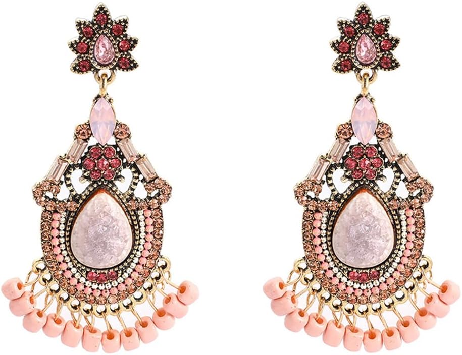 Tassel Chandelier Drop Earrings (Pink)
