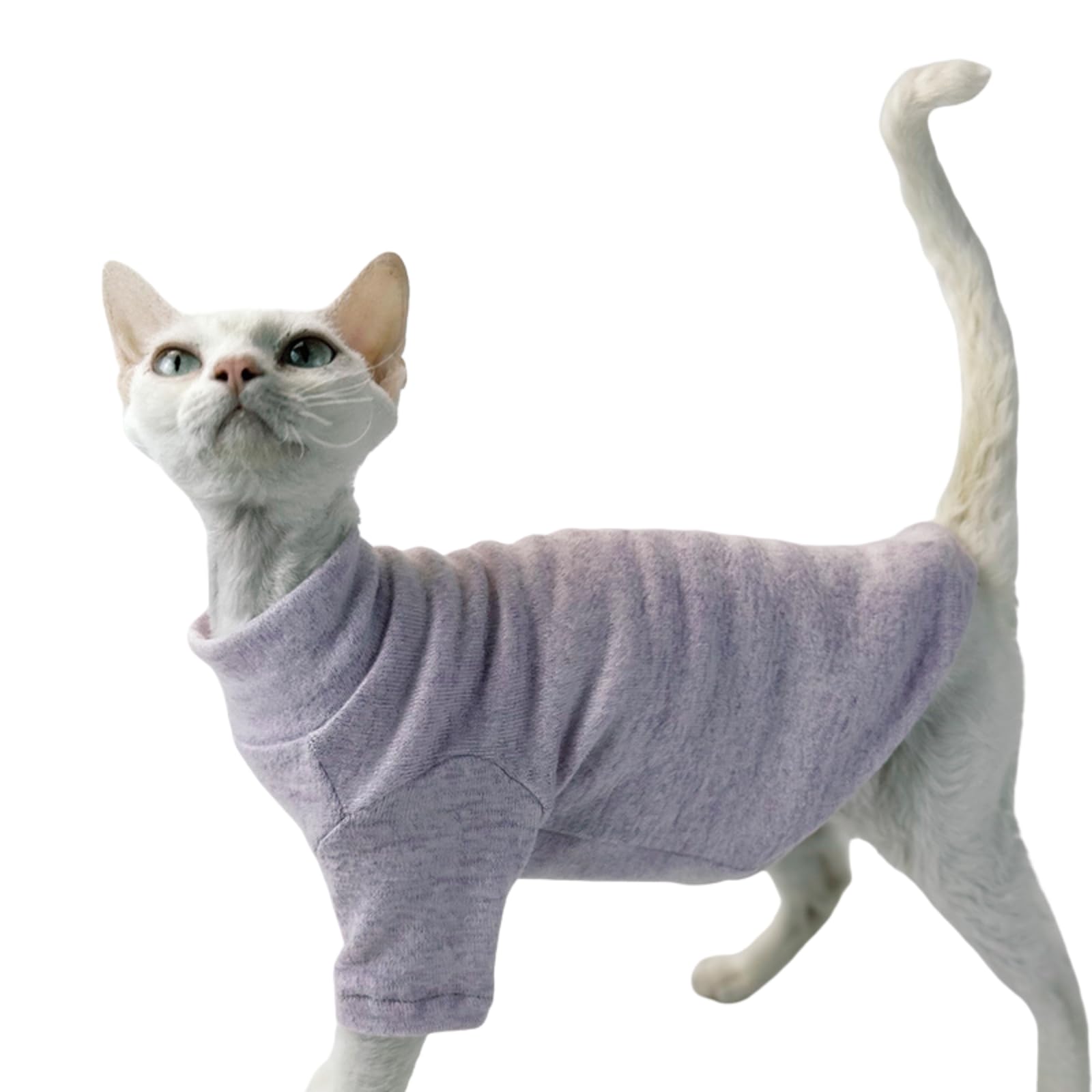 Cat Thin Fleece Pullover, Soft Warm All-Season Base Layer Clothes for Hairless Sphynx, Devon & All Indoor Kittens (Lavender,2XL)