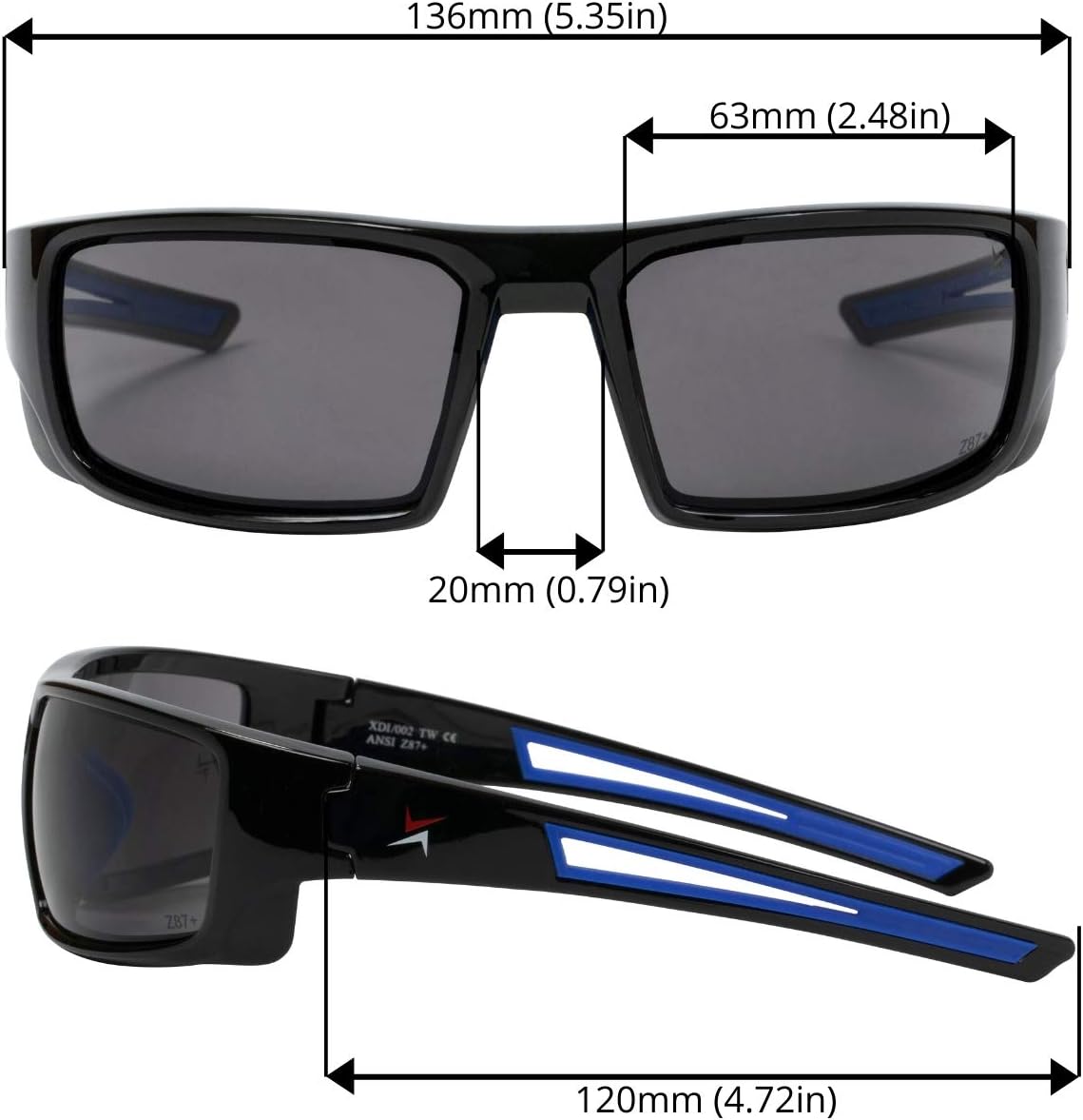 X Power ANSI Z87+ Safety Sunglasses Impact Resistant Polycarbonate Lens & Double Injection Frame