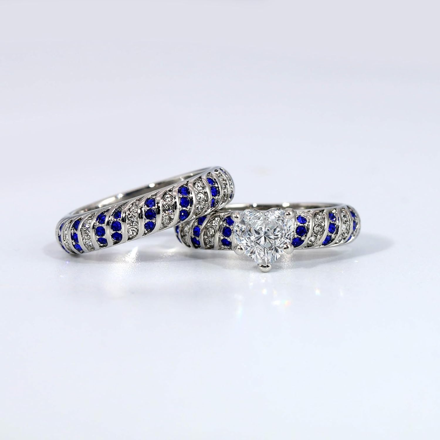 Couple Rings His Her Wedding Ring Set for Him and Her Matching Rings 1CT Heart AAA CZ Blue Ring