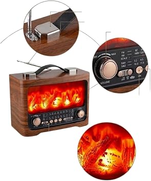 Taşınabilir Şömine Efektli Bluetooth Hoparlör FM Radyo LED Işıklı Müzik Çalar