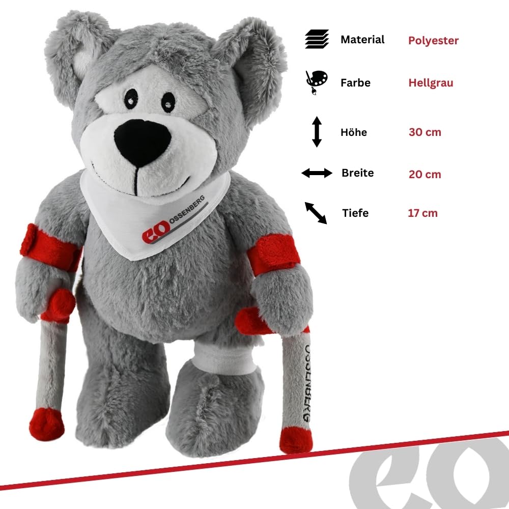 Ossenberg Orsetto peluche con stampelle, grazioso orsacchiotto con stampelle, set da 1 grande, 1 piccolo con anello portachiavi